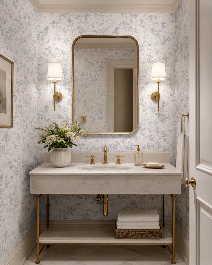 Vintage Floral Dusty Blue Wallpaper - Image 4