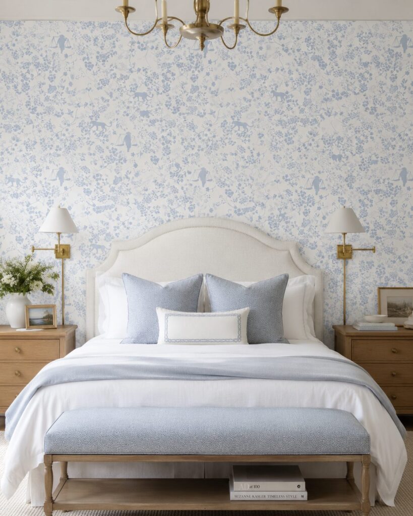 Vintage Floral Dusty Blue Wallpaper - Image 5