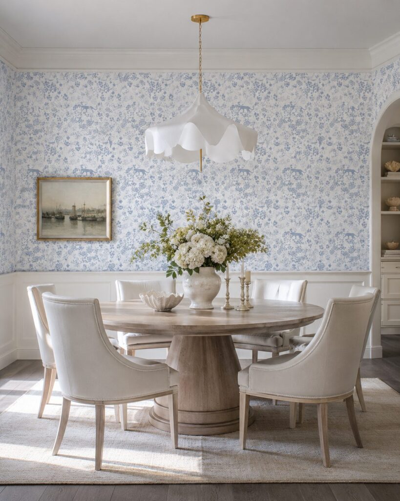 Vintage Floral Dusty Blue Wallpaper - Image 7