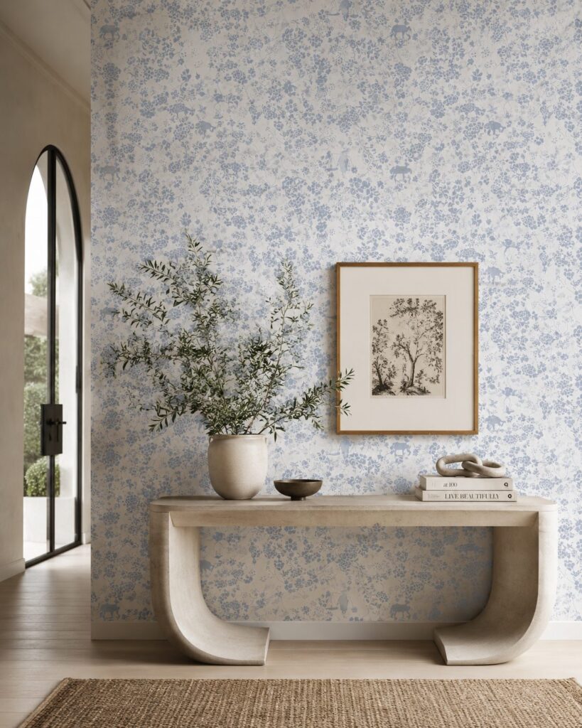 Vintage Floral Dusty Blue Wallpaper - Image 3
