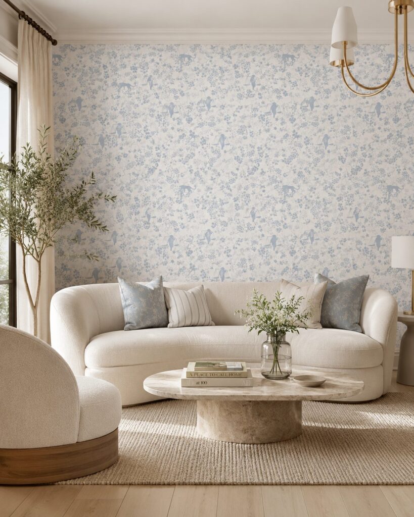 Vintage Floral Dusty Blue Wallpaper - Image 6
