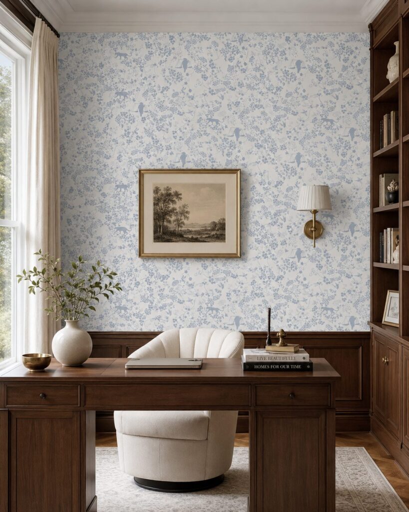 Vintage Floral Dusty Blue Wallpaper - Image 2